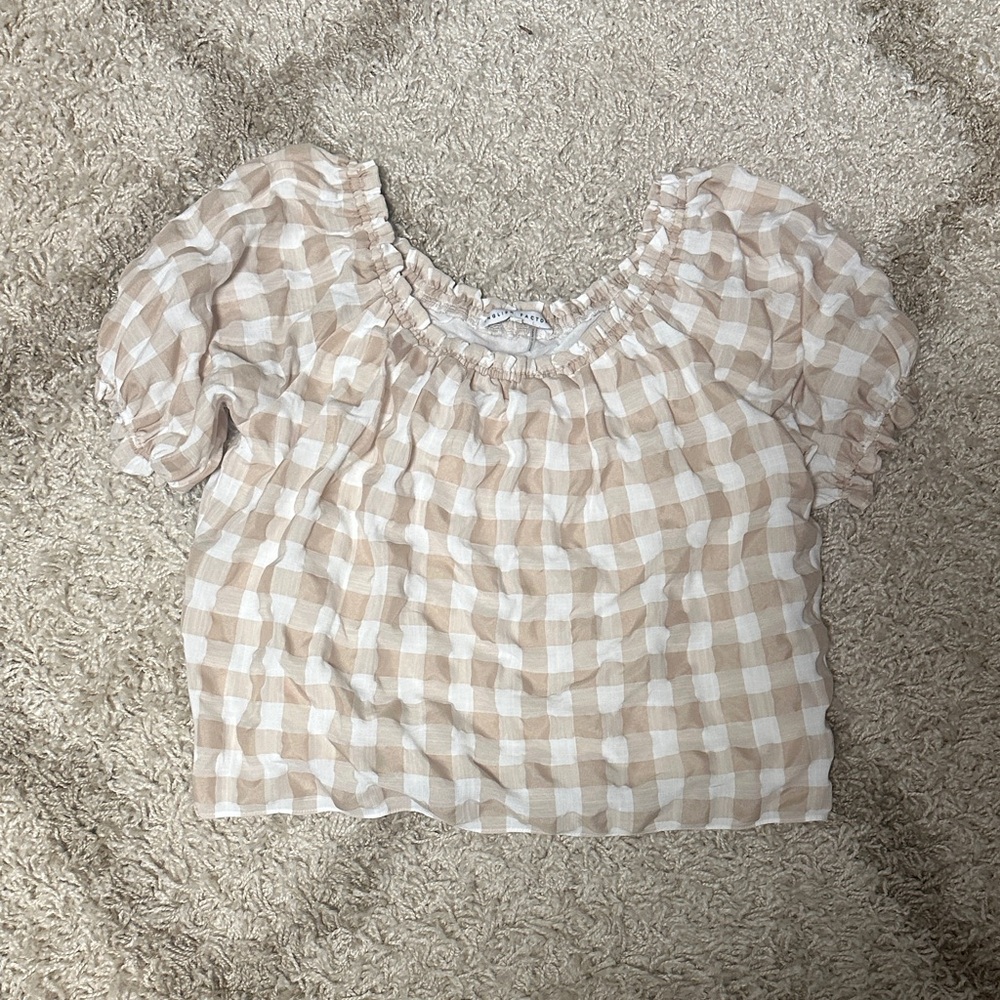 English Factory Beige and White Checkered Top